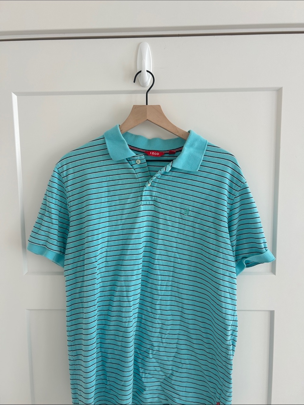 IZOD Men’s Large Aqua Blue Striped Polo Shirt Preppy Golf Coastal